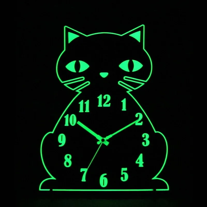 Luminous Cat Wall Clock Bedside Table Clocks Wooden Mute Quartz Backlight Watches For Living Room Office Home Electronics Decor