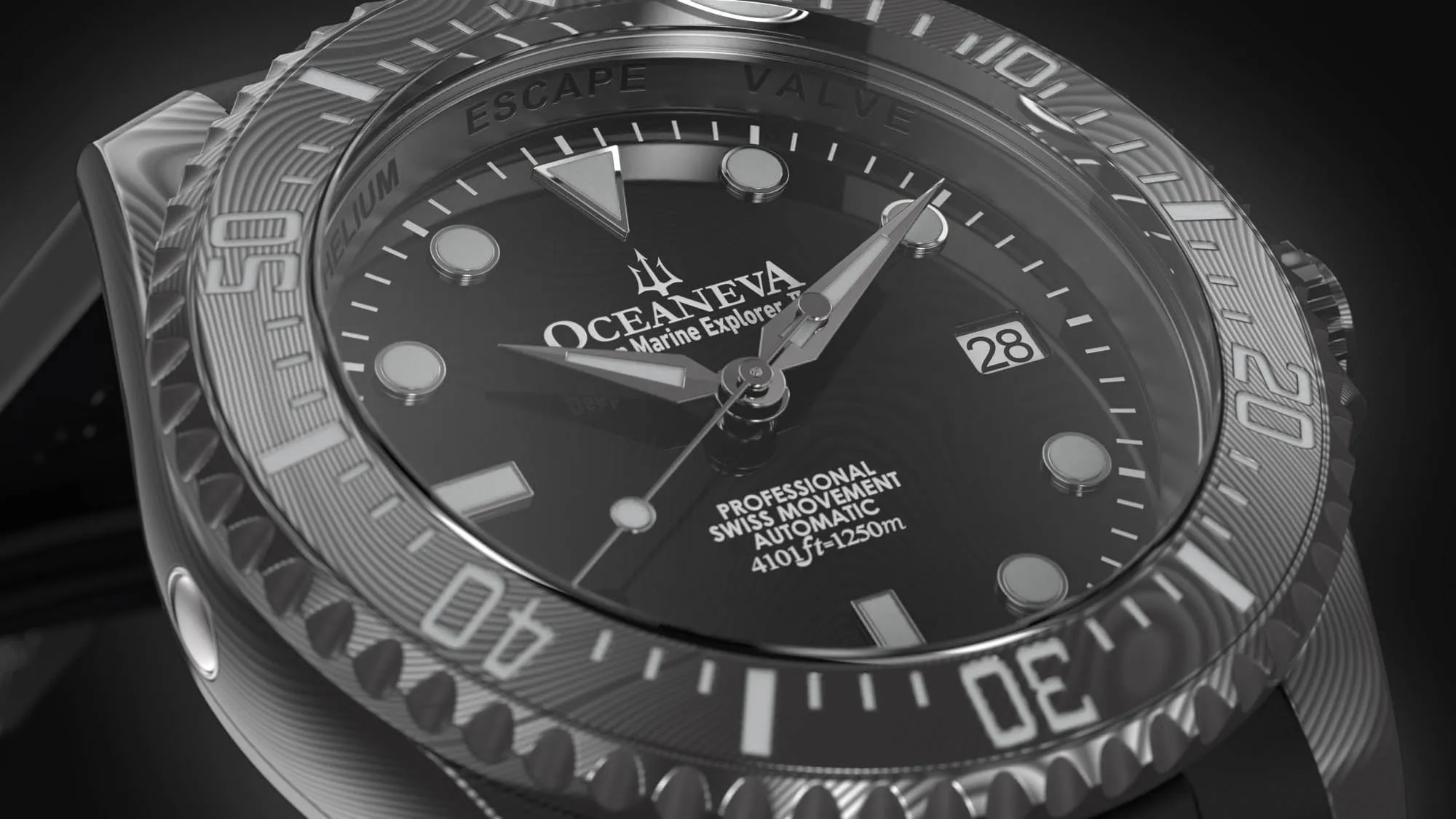 Oceaneva Mens Deep Marine Explorer II Black Damascus Steel Dial Watch